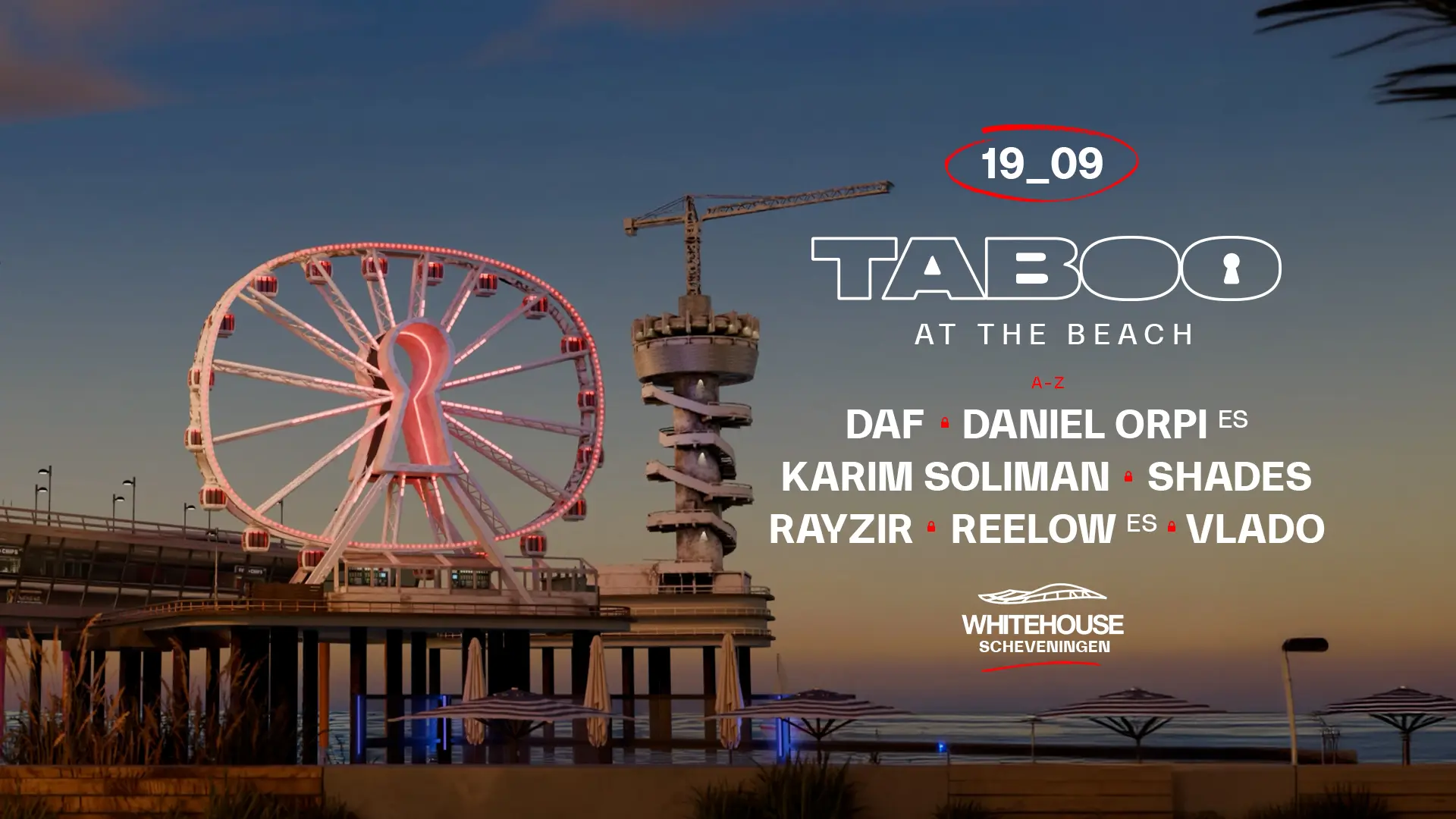 TABOO BEACH CLOSING event poster