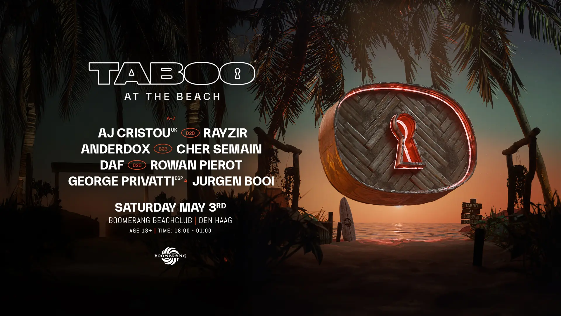 TABOO AT THE BEACH event poster